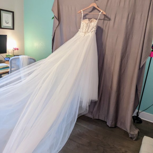 Strapless Wedding Dress with Tulle Slit Skirt - Picture 15 of 16